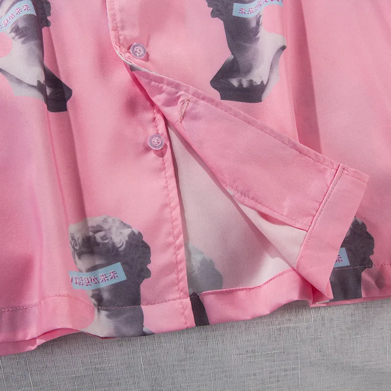 

Una Reta Pink Men shirt 2020 New Street Hawaii Beach Summer Retro short sleeve shirt Casual Hip hop print Harajuku Man Tops