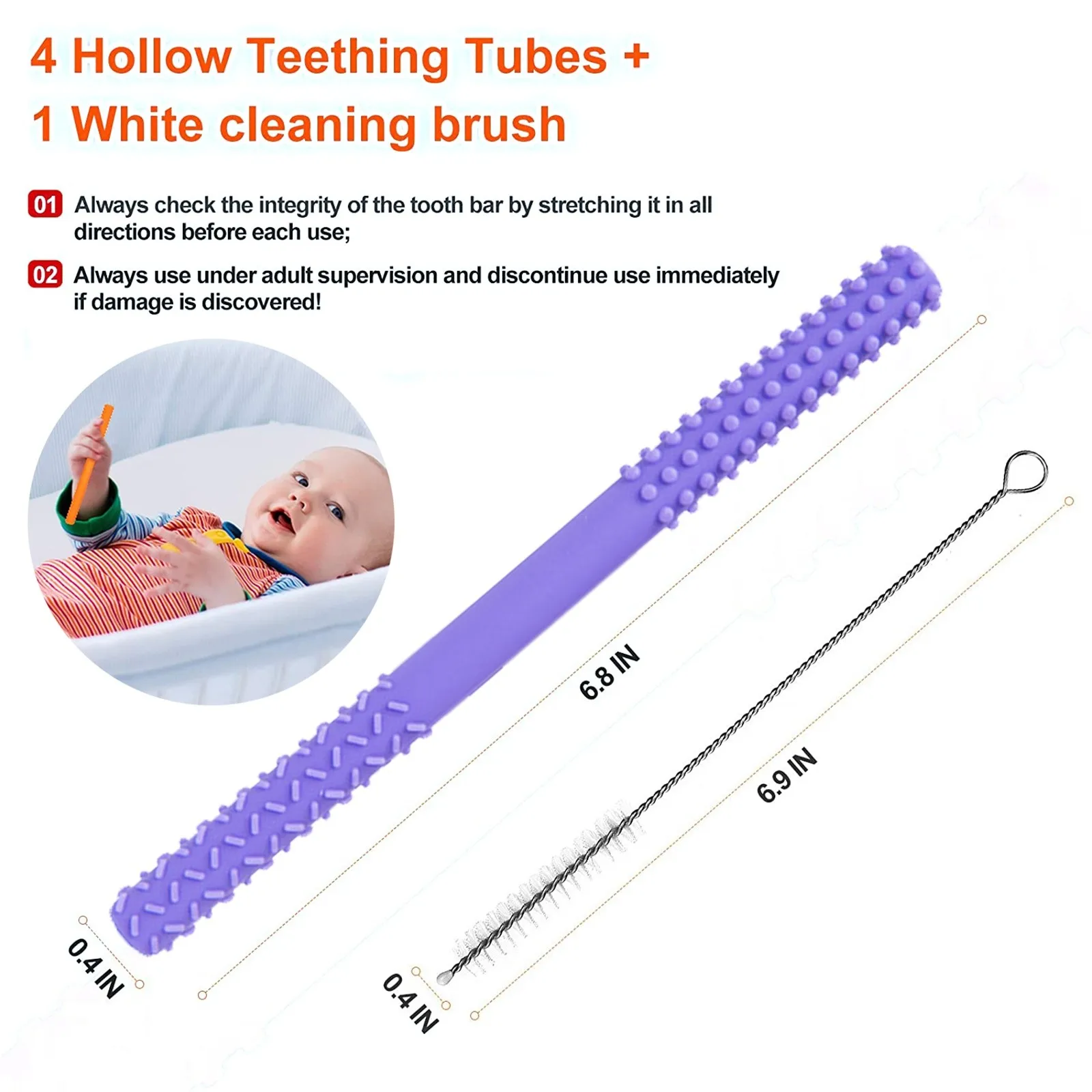 

5Colors Infant Teething Stick Hollow Teething Baby Chewing Teether Soft Silicone for Newborn Babies 0-6 Months Molar Rod