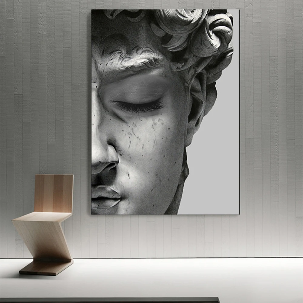 

Sculpture of David Half Face Abstract Wall Art Posters and Prints Canvas Painting Modern Decorative Pictures for Home Decoration