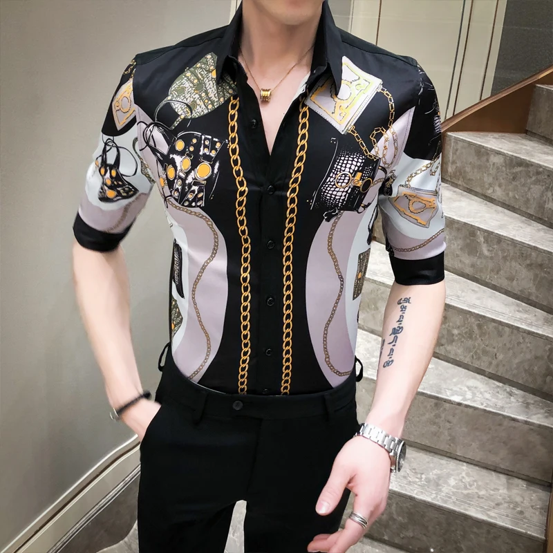 

Summer Mens Fashion 2020 Flowers Printed Shirts For Mens British Style Button Shirts Baroque Mens Luxury Shirts Royal Clothing