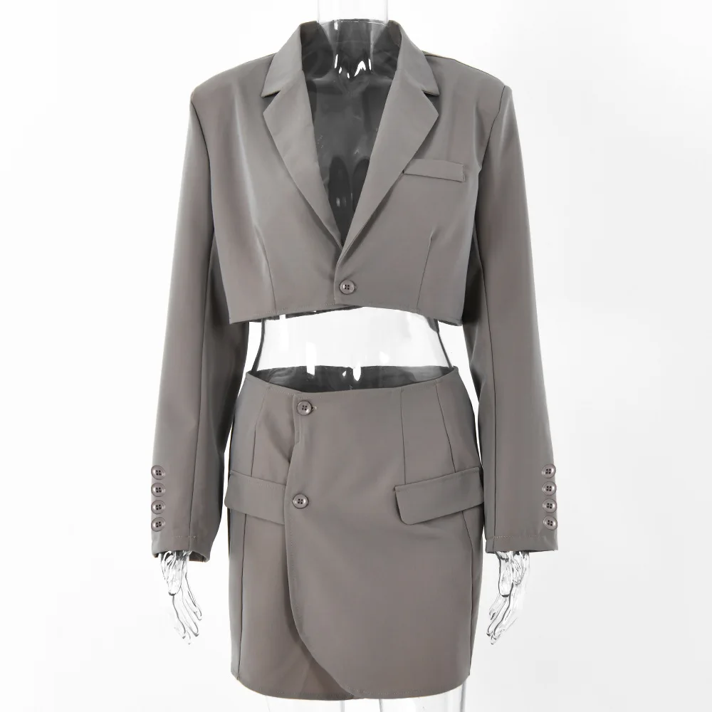 

2021 Women 2Pcs Set Blazer Skirts Sets Spring Autumn Suits Elegant Sexy Ladies Streetwear Blazer Mini Skirt Jacket Sets Mujer
