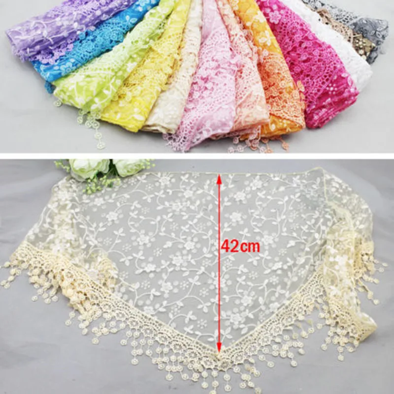 

Women Fashion Triangle Wrap Lady Shawl Lace Sheer Floral Print Scarf Scarves
