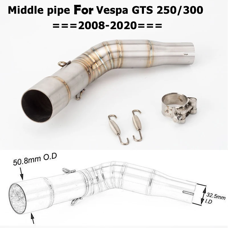 Мотоцикл выхлопной трубы ссылку 51 мм Escape для Piaggio GTS300 Vespa GTS 250 300 2008 2017 2018 2019 2020