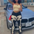 Dourbesty Y2K готические джинсовые брюки со средней талией и принтом черепа, облегающие винтажные женские длинные брюки 90-х годов, уличная одежда в стиле E-girl, джинсы