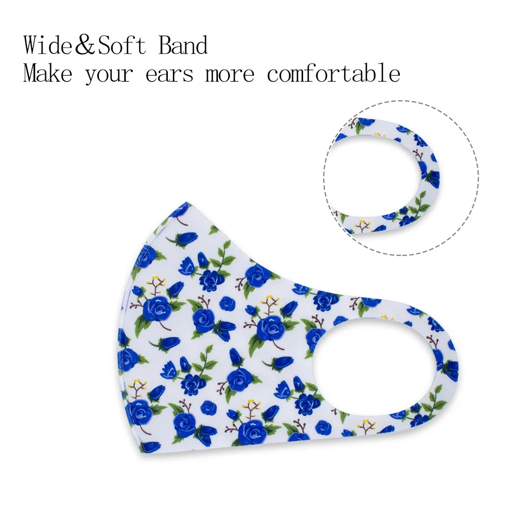 

New Unisex Flower 3D Ice Silk Mask Breathable Mouth Cover Washable Face Mask Sunscreen Protective Masks Mascarilla