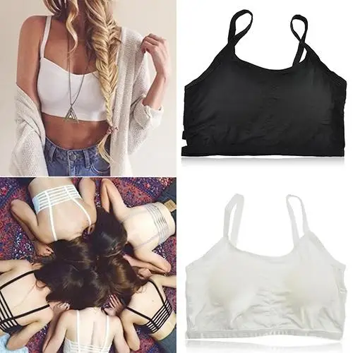 

Women Sexy Black and White Bralette Caged Back Cut Out Strappy Padded Bra Bralet Vest Crop Top cropt femininos