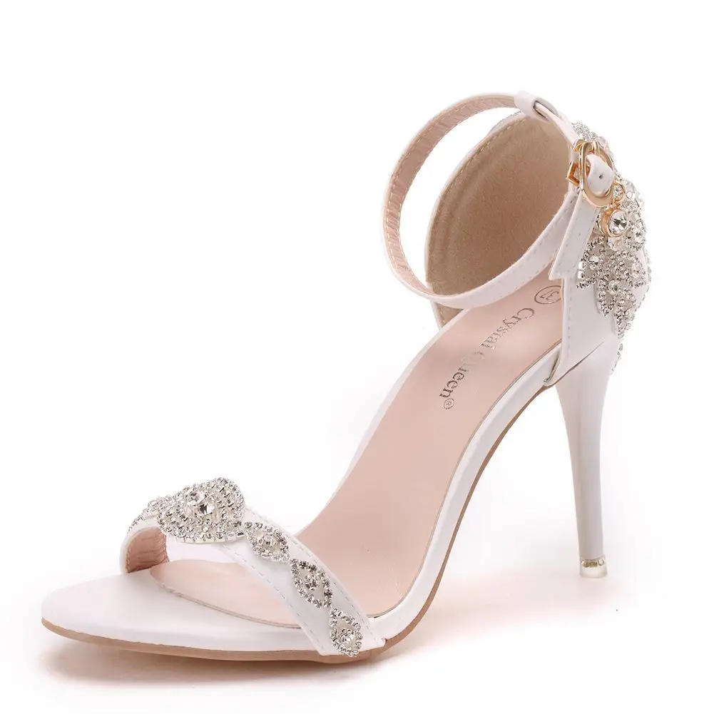 

Summer Ladies 9cm Thin High Heel Bridesmaid Wedding Crystal Sequin Roman Sandals Stiletto Open Toe Sandals For Women Shoes A0089