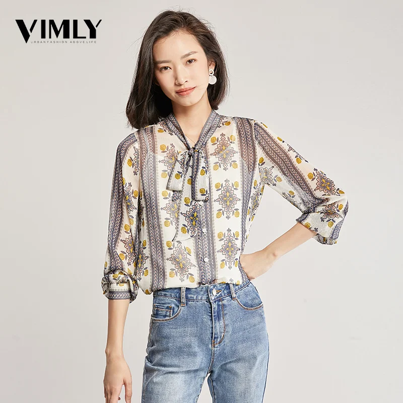 Vimly женская элегантная шифоновая блузка с принтом весна-осень женские прозрачные