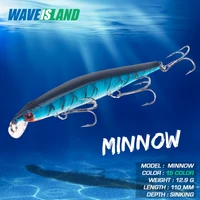 waveisland fishing lure accessories 12 9g 110mm minnow 0 9 1 8m floating trolling baits pesca saltwater pike fish tackle carp