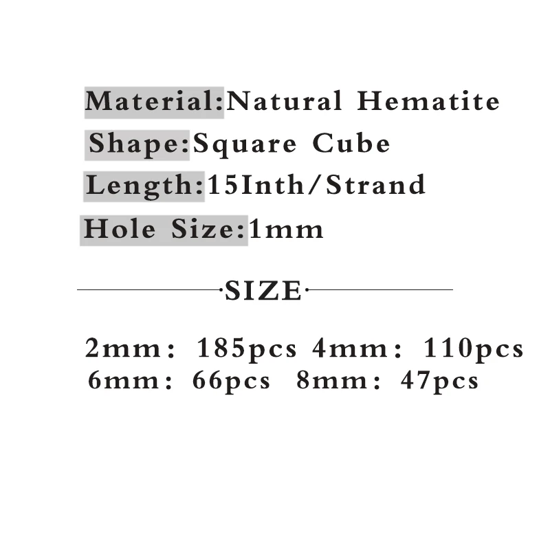 Квадратные бусины из черного гематита натурального камня россыпью для