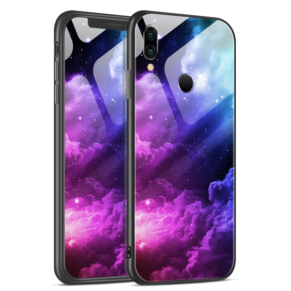W130 Для Xiaomi Redmi Note 6 звездный узор закаленное стекло чехол для телефона Redmi Note 7 мягкий силиконовый край полная защита жесткий чехол - Цвет: W130
