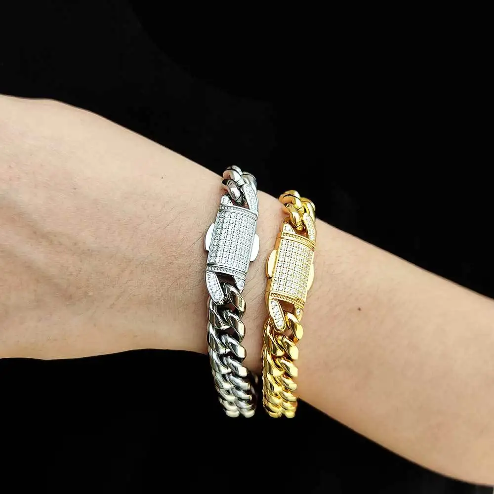 

Набор браслетов мужских из панцирной цепи, ювелирные украшения в стиле хип-хоп с фианитом, круглой панцирной цепи 12 мм, 5 А +