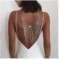 new fashion womens sexy shiny rhinestone long tassel multilayer necklace back chain jewelry wedding party backless dress access