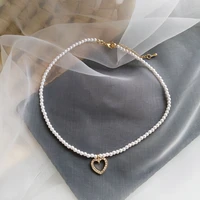 sweet jewelry necklace simple design small simulated pearls necklace with delicate heart pendant necklace women jewelry gifts