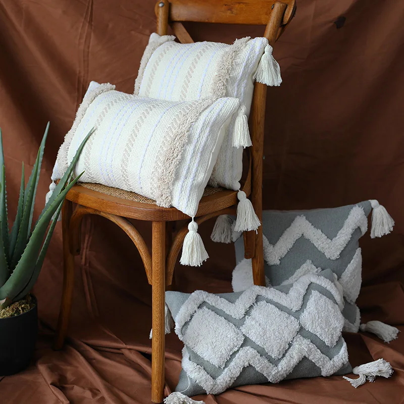 45x45 см cojines decorativos para sofa Morocco Геометрическая черно-белая ворсистая наволочка с кисточкой Рождественский чехол для подушки
