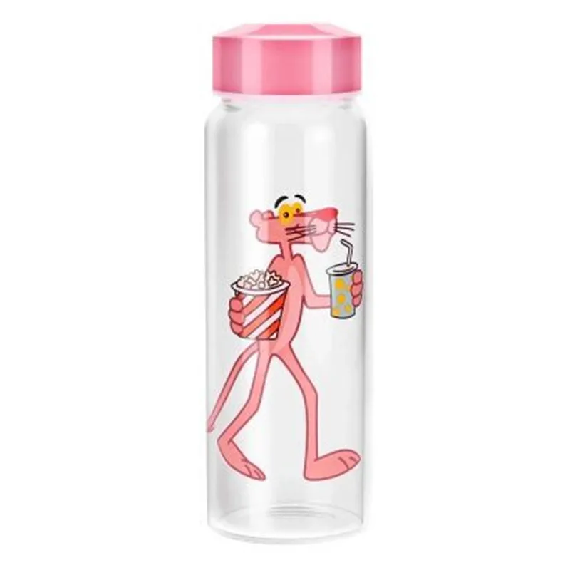 

500ml Water Bottle glass bottle Fashion Pink Panther Drinking Bottle Portable Water Bottle for Kitchen accessories