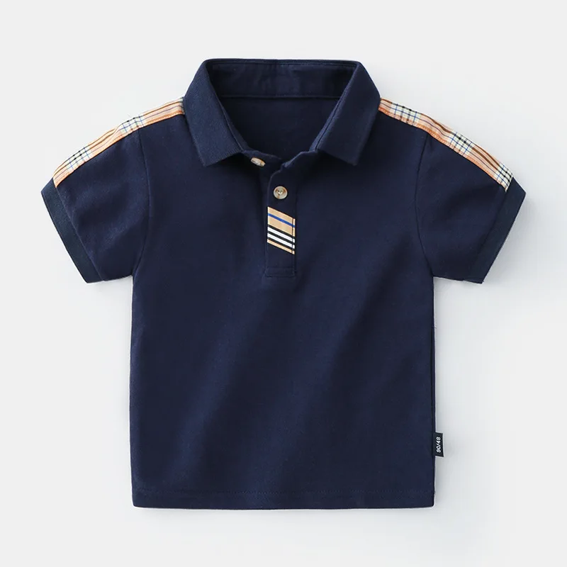 Летние рубашки поло в клетку для мальчиков Хлопковая одежда Топы с короткими