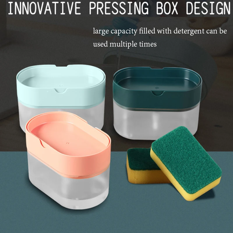 

New Kitchen Dishwashing Brush and Dishwashing Liquid Automatic Device Presses Out the Liquid Scouring Pad Brush Dish Soap Box