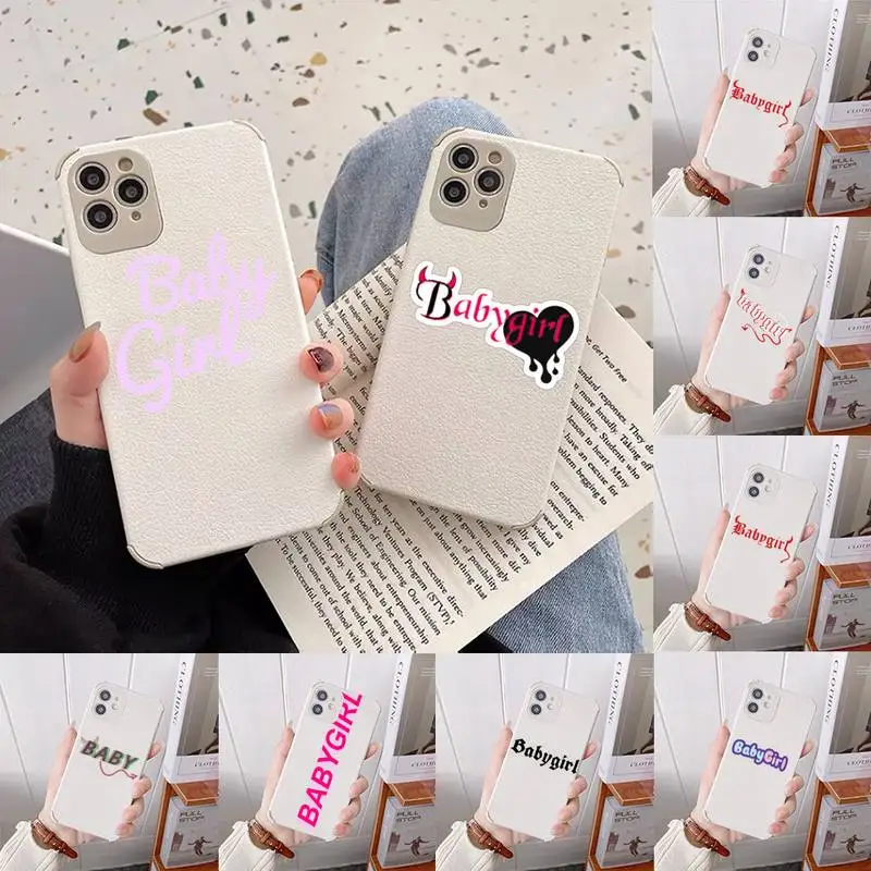 

Babe babygirl honey line Text art Phone Case Lambskin Leather For iphone 12 11 8 7 6 XR X XS PLUS MINI PLUS PRO MAX Shockproof