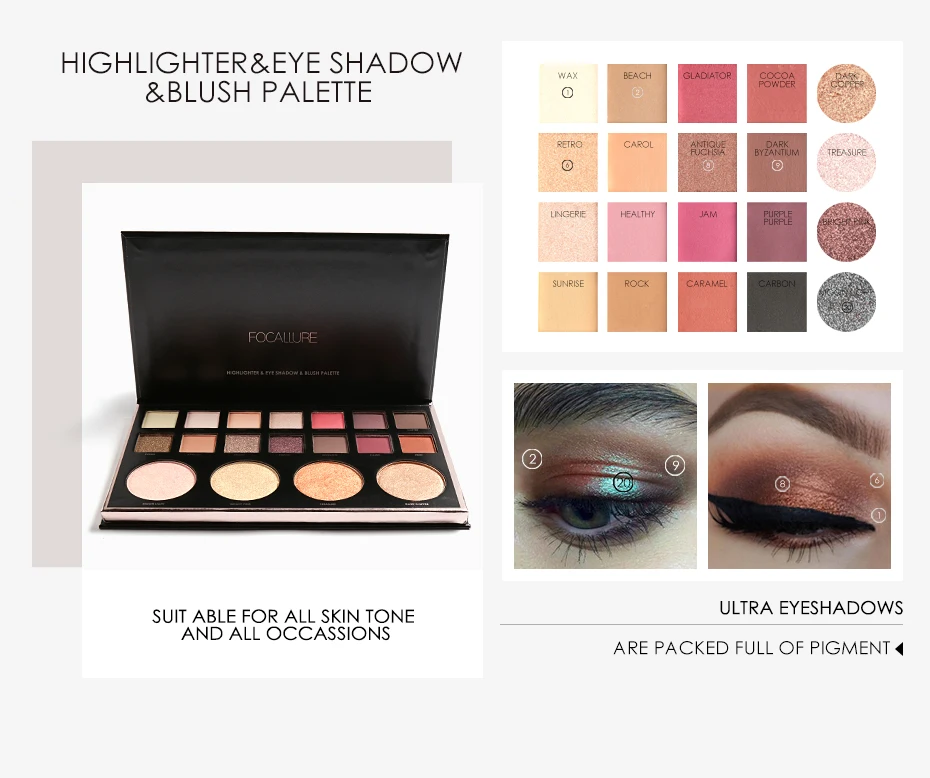 

New Highly Pigmented Glitter Eye Shadow Flash Shimmer Eyeshadow with Bush Highlighter Palette Face Makeup Tools