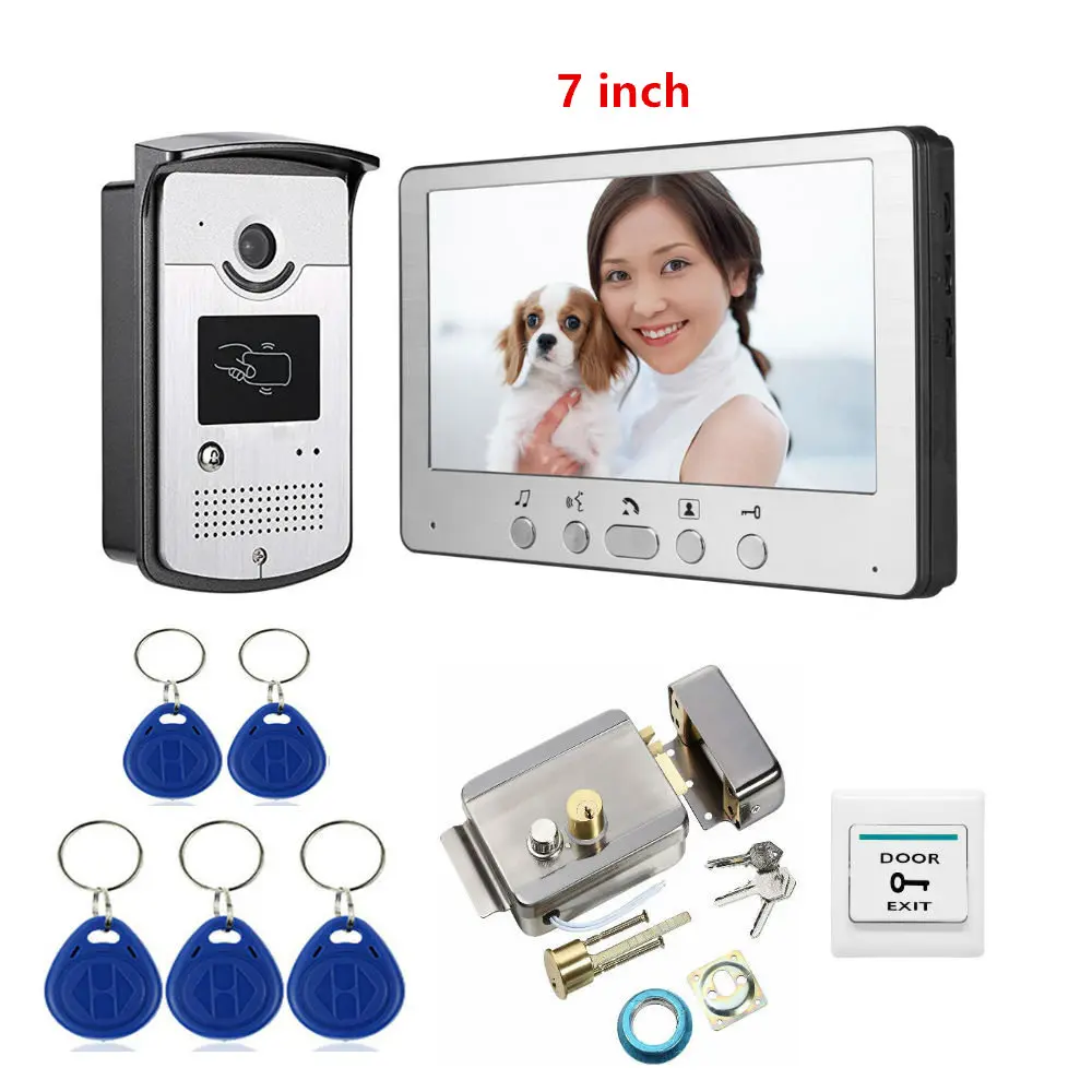 7 дюймовый видеодомофон 1 сенсорный монитор + RFID дверной звонок светодиодный HD