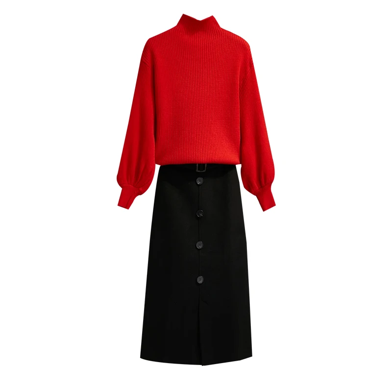 

velvet core-spun yarn render lantern sleeve sweater knit female cloth skirt for winter outfit women knitwear casual