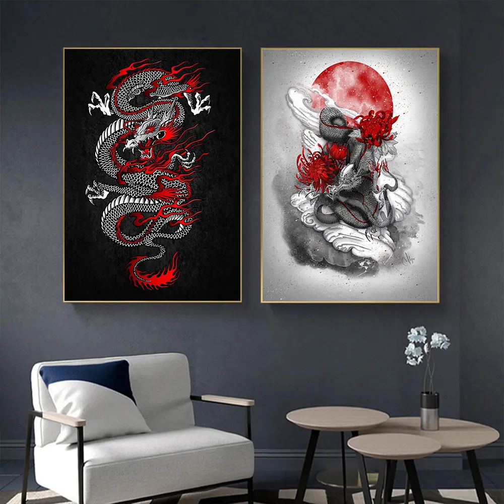 

Watercolor Black Flying Dragon Canvas Painting Print HD Posters Dragon Totem Wall Art Picture for Living Room Bedroom Home Decor
