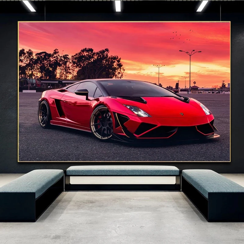 

Суперкар Lamborghini Gallardo красный закат гоночные автомобили Картина на холсте постеры печать на стене картина для гостиной домашний декор