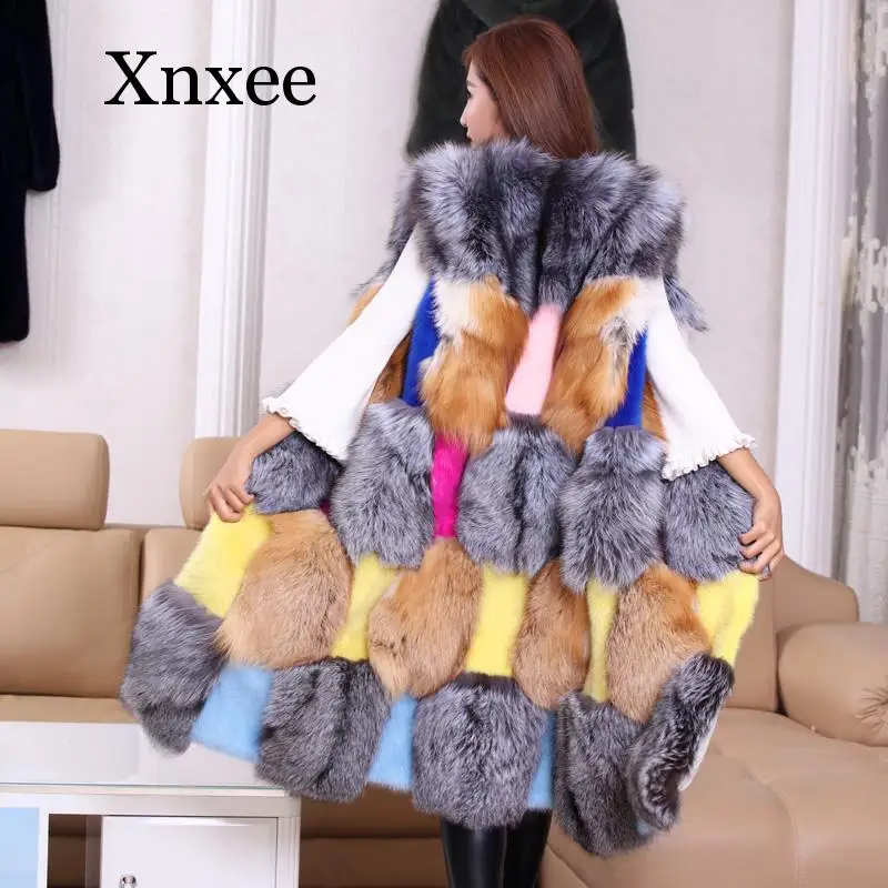 Новинка жилет из меха норки женский искусственного лисьего длинное зимнее