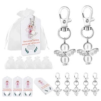 60pcs Creative Keychains Set Wedding Party Mesh Storage Pouch Key Rings Angel Wing Pendant Hanging Tag Cards Key Holder Gift