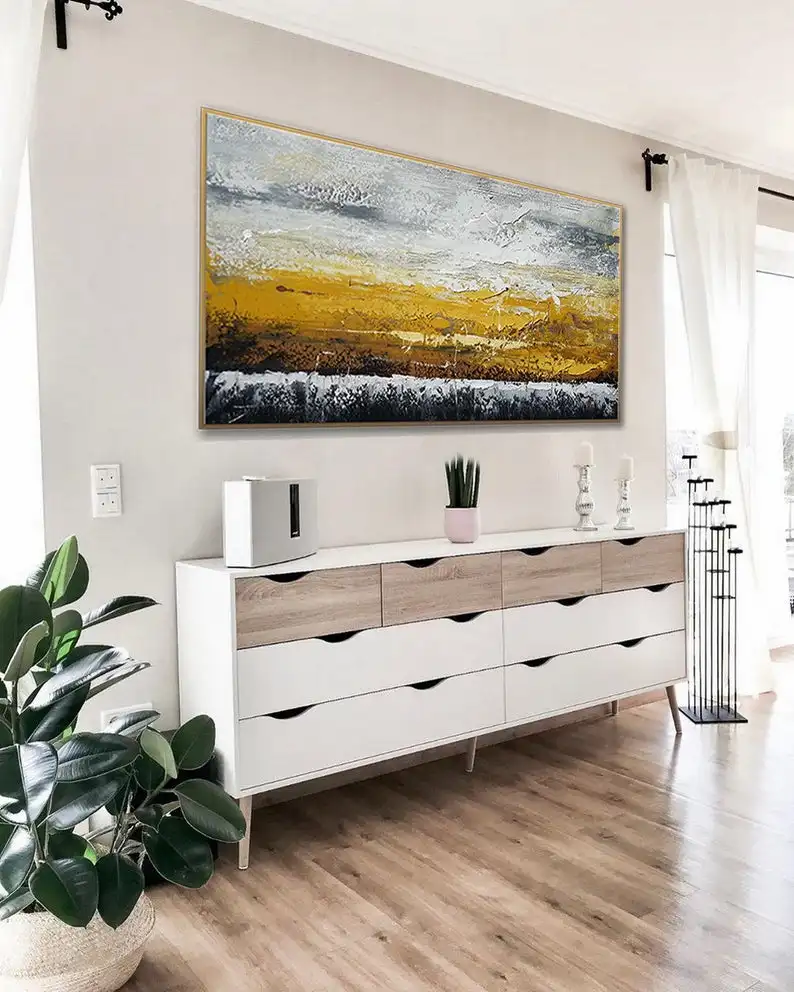 Kopen Oversize Textuur Moderne Kunstwerk Abstract Acryl Schilderen Extra Grote Geweven Hedendaagse Wall Art Panoramisch Horizontale Canvas