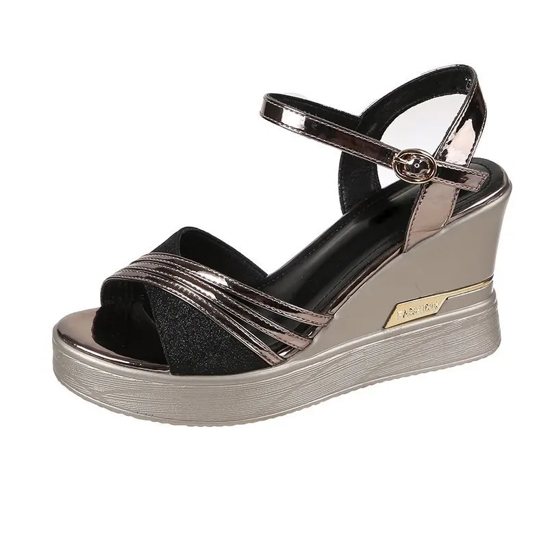 

Slope Heel Sandals Women Summer New Fashion One Word Buckle Strap Elegant Fairy Style Fish Mouth High Heel Sandals Women