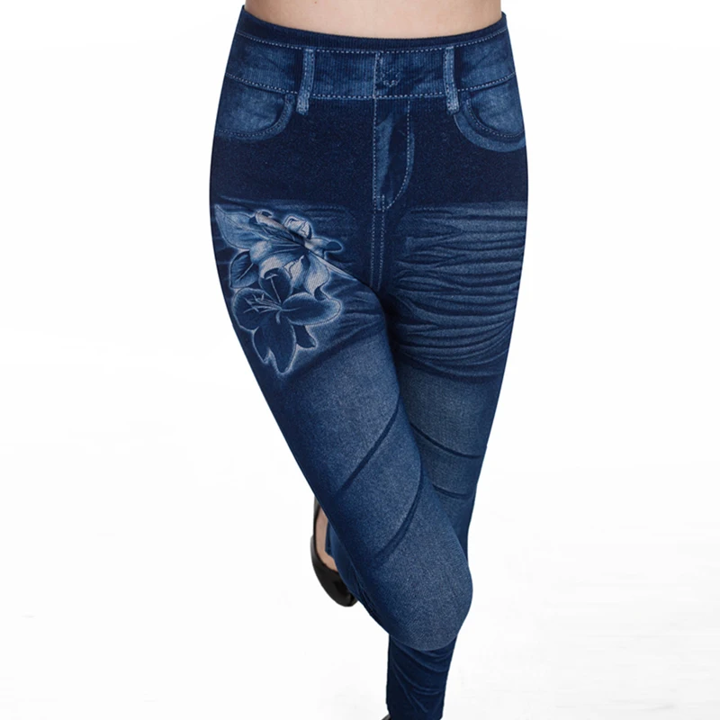 Printing Jeggings Female Seamless Leggings Jeans Elastic High Waist Women Slim Denim Pants Push Up Sexy Leggins Girls Autumn