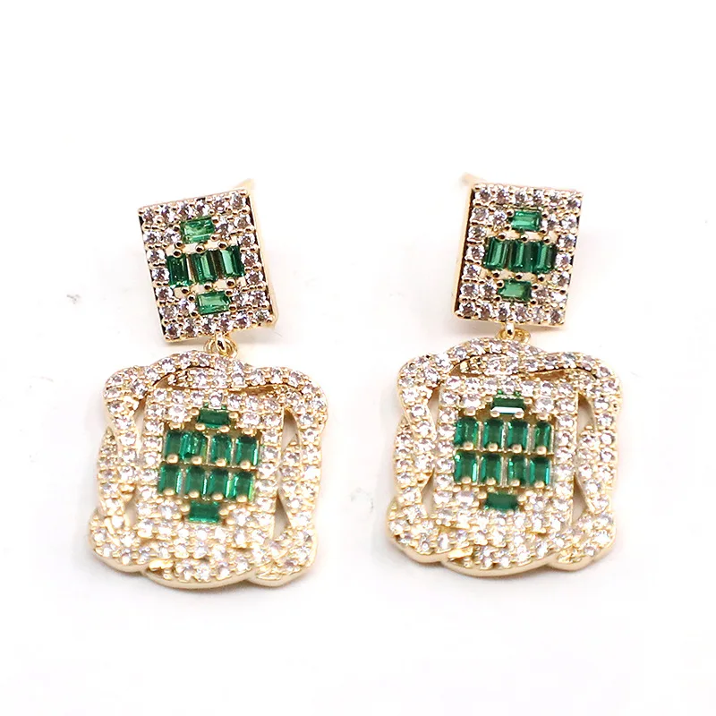 

Micro-set green zircon square crystal earrings 210318-37