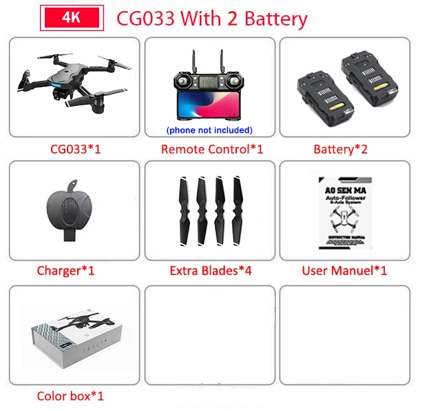 CG033 бесщеточный FPV Квадрокоптер с 4K UHD Wifi Gimbal камера RC вертолет складной Дрон gps Дрон детский подарок VS F11 ZEN K1 - Цвет: 2 Battery Color Box