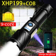 Super Bright XHP199 LED Flashlight Zoomable USB Rechargeable High Powerful Torch Waterproof 18650 Tactical Flash Light