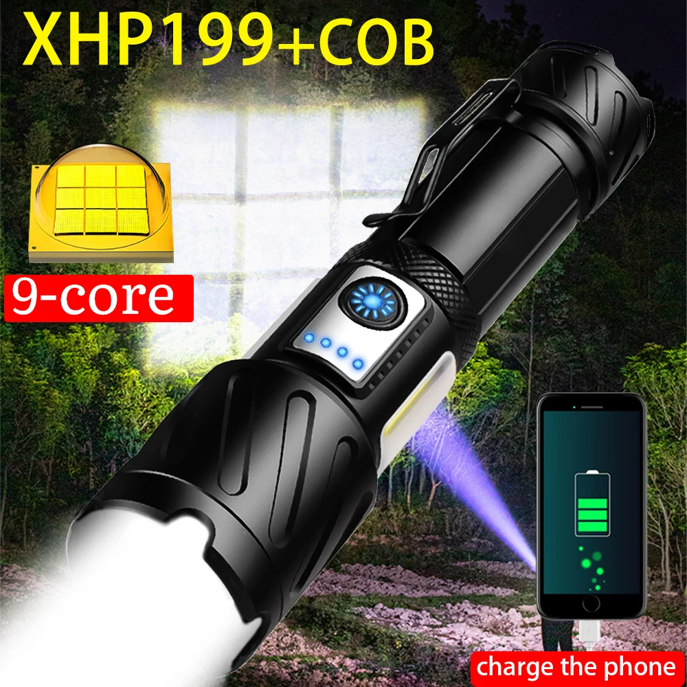 Супер яркий светодиодный фонарик XHP199 масштабируемый перезаряжаемый от USB