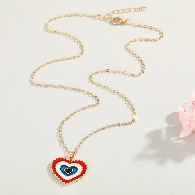 

2021 Bohemia Colorful Love Heart Pendant Necklace Beach Style for Women Gold Chain Statement Drip Oil Heart Jewelry Gift