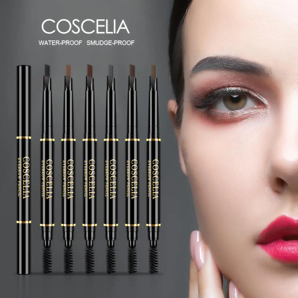 Водостойкий карандаш для бровей COSCELIA 6 цветов с двойной головкой и кистью