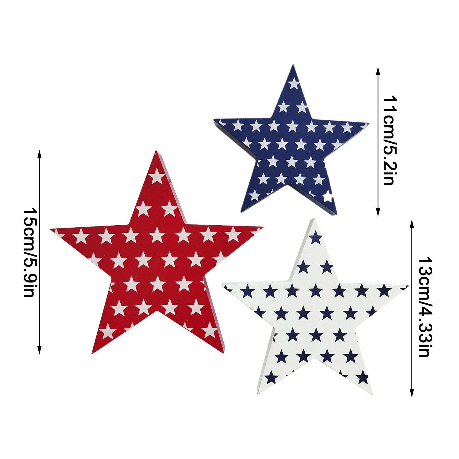 

3 PCS Independence Day Wooden Star Blocks Patriotic Wood Star Standing Blocks 4th Of July Tabletop Decor For Home Decor