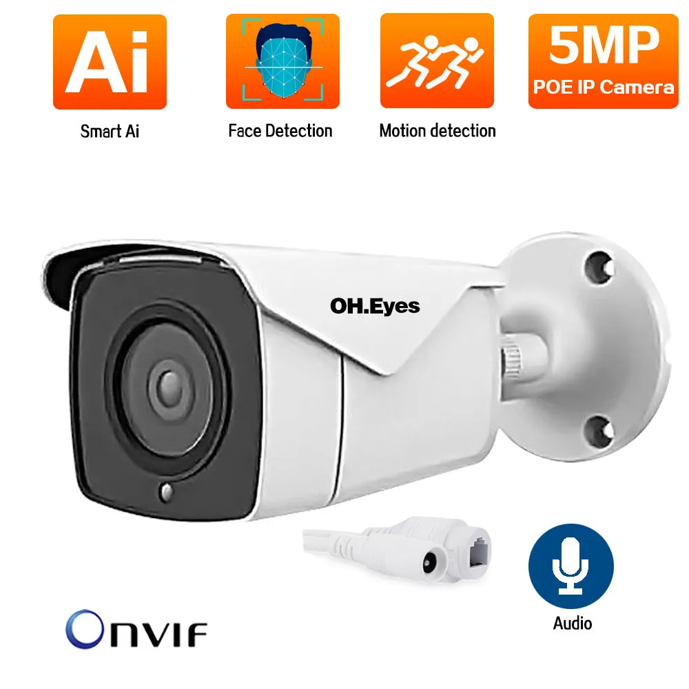 

Face Detection CCTV 5MP IP POE Camera Outdoor Waterproof Bullet Security Video Surveillance Cameras Support ONIVF WIFI APP View