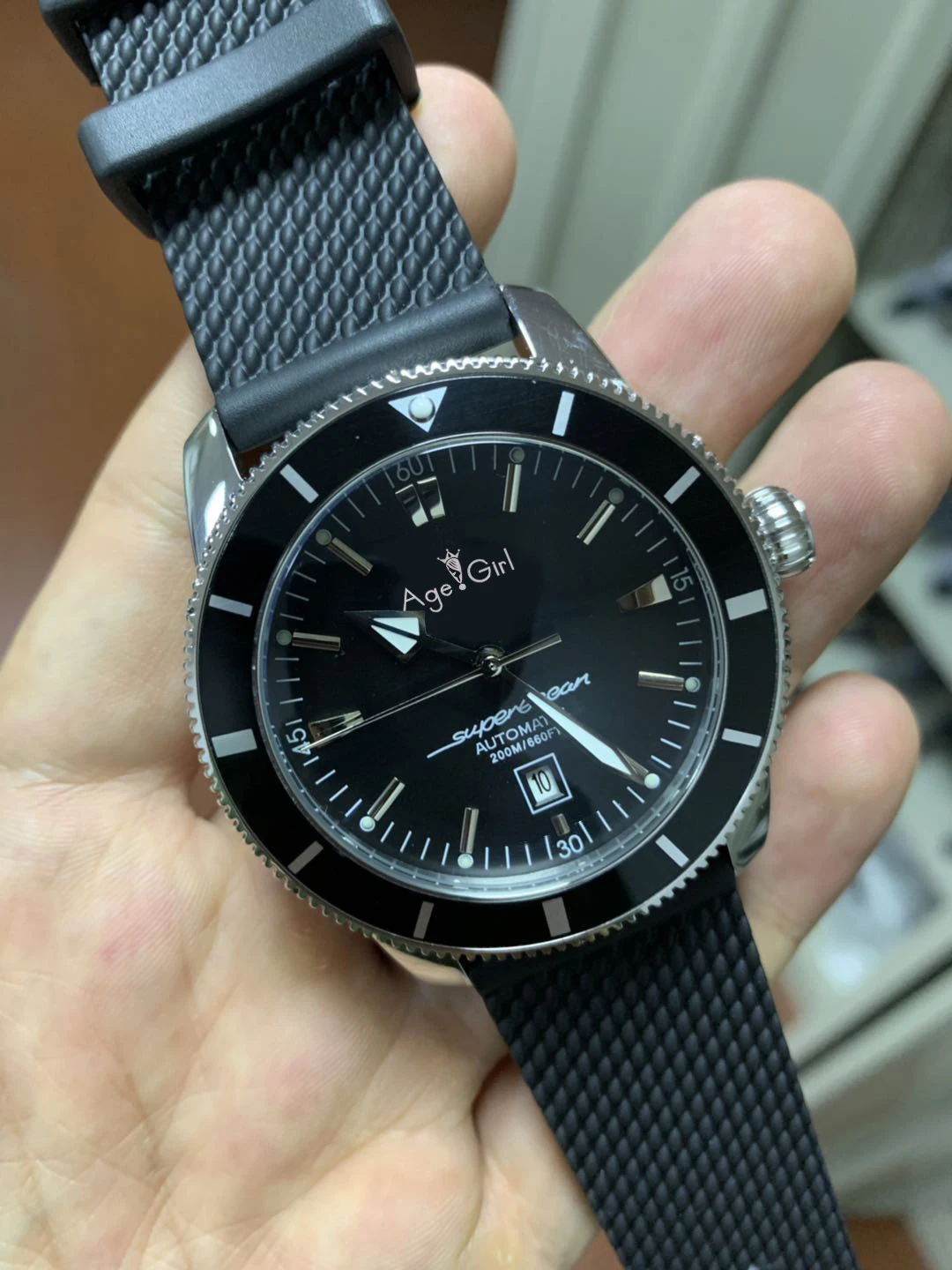 Элитный бренд Для мужчин серебристый, Черный автоматические механические Нержавеющая сталь часы с сапфировым стеклом резиновый браслет вращающийся Безель AAA