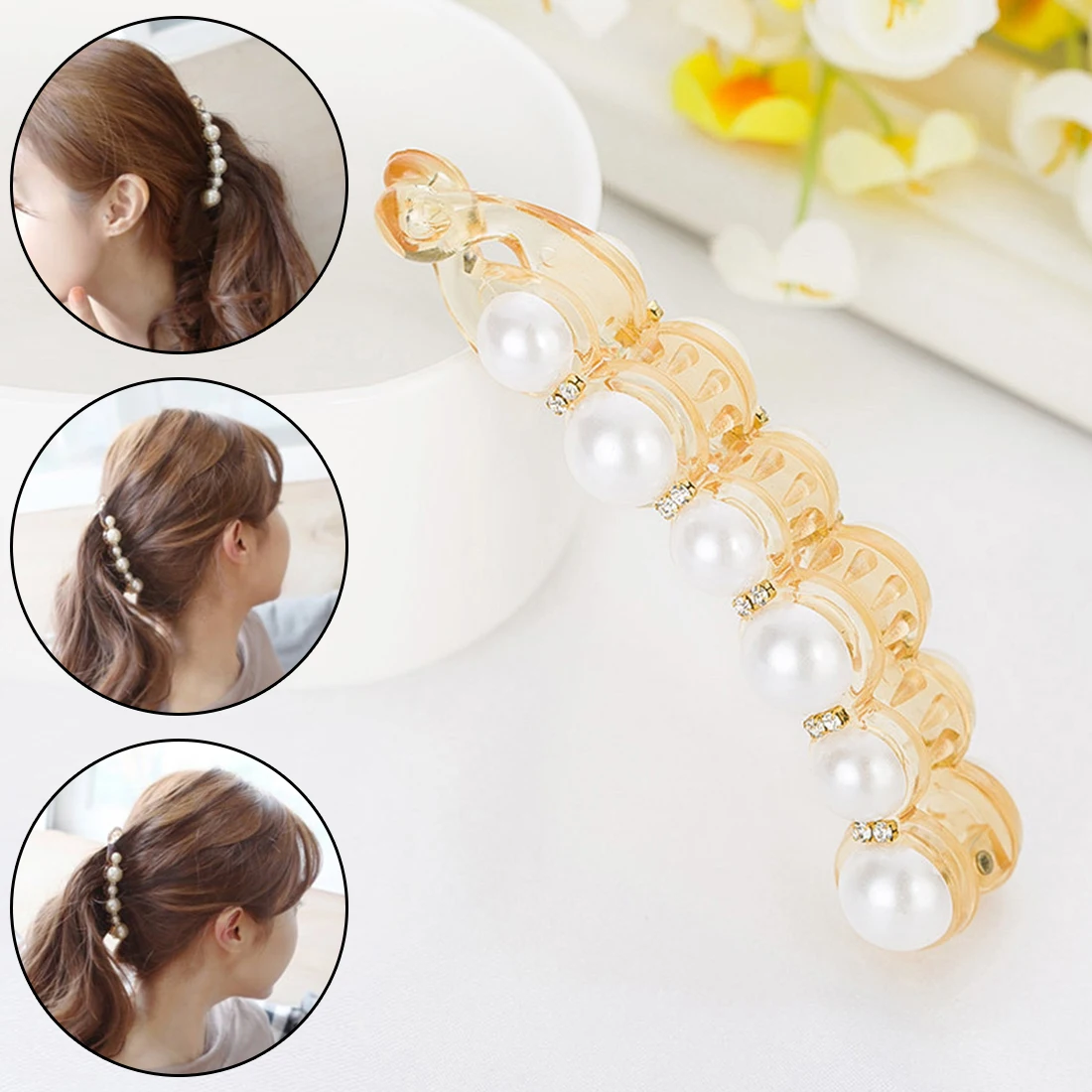 

1PC Women Pearl Crystal Vertical Clip Horsetail Twist Clip Hair Clip Headdress Wholesale Small Fragrance Headwear