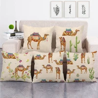 cartoon animal series print pillowcase retro camel faux linen pattern casual home decoration sofa cushion cover 4545cm decor