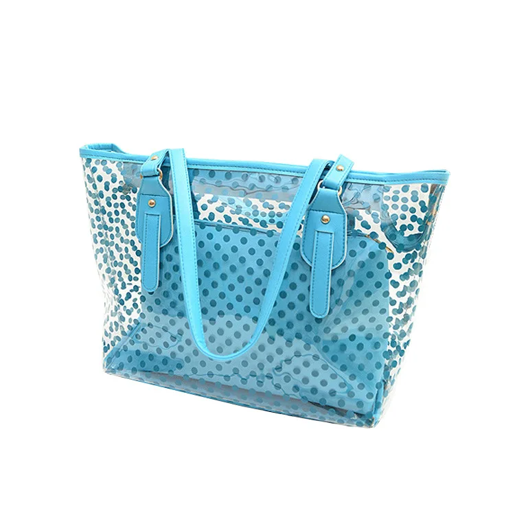 

Summer Wave Point Waterproof PVC Beach Bag Candy Color Jelly Fashion Tote Bag Crystal One-Shoulder Transparent Bag for Women