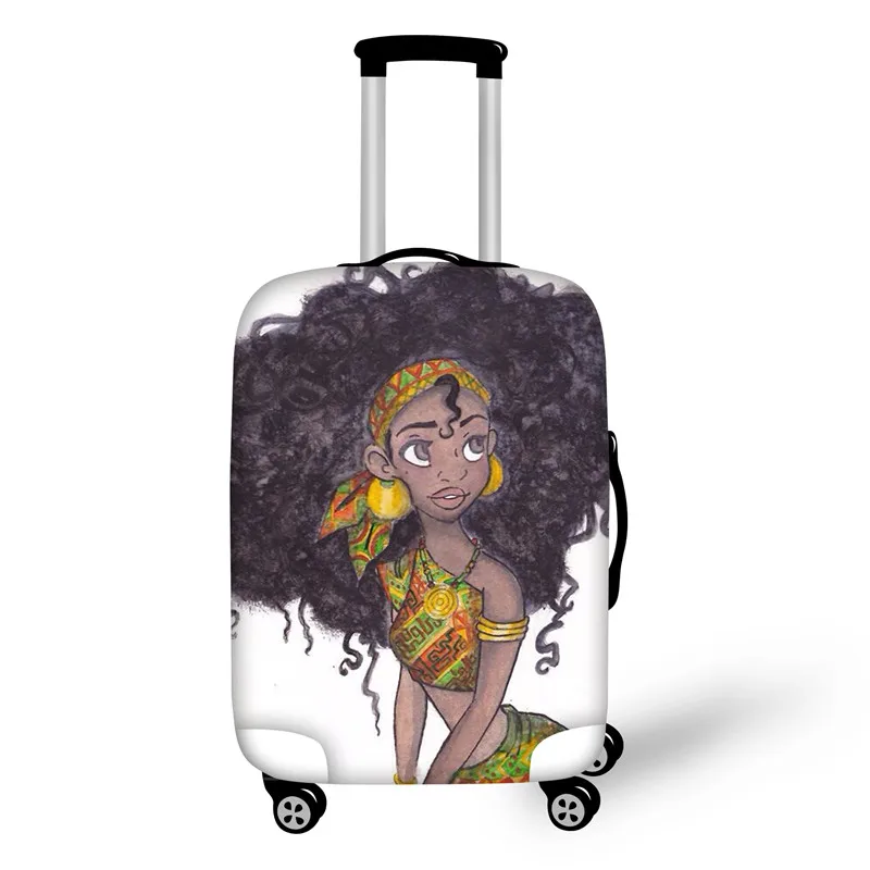 Чехол для багажа ELVISWORDS Afro Girl, водонепроницаемый чехол для путешествий, чехол для костюма, багажные бирки, портативный Эластичный Защитный чехол для костюма - Цвет: YQ1907