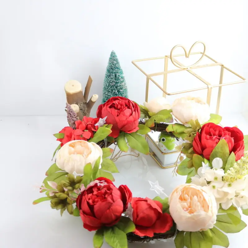 

5 Colors Merry Christmas Artificial Simulation Peony Flower Door Wall Hanging Wreath 40cm Xmas Home Decor