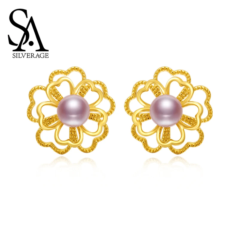 

SA SILVERAG Freshwater Pearl Advanced Sense S925 Pure Silver Petals Simple Female Compact Flowers 2020 New Tide Earrings