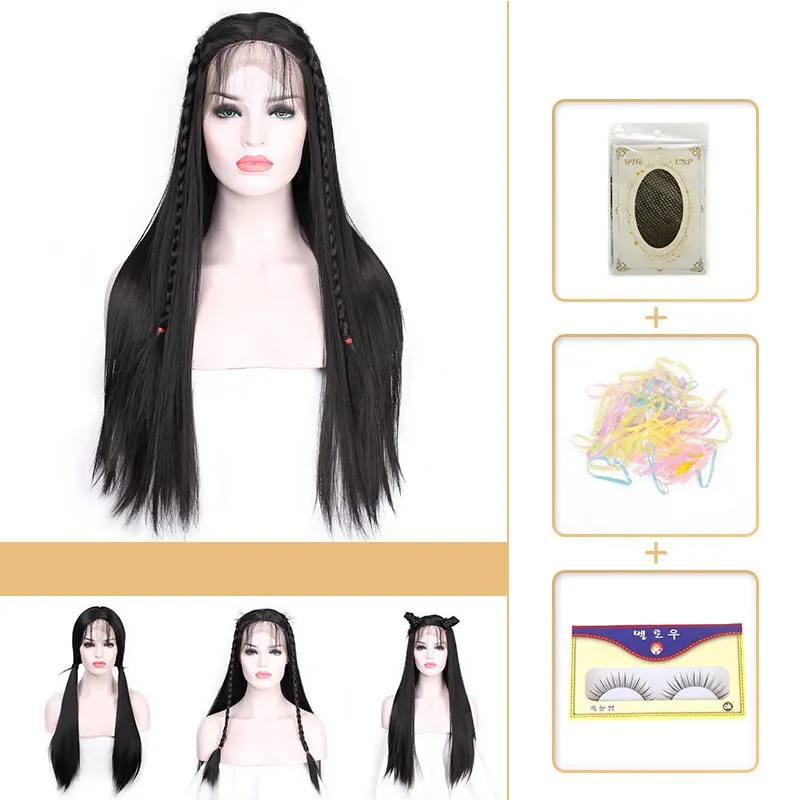AISI BEAUTY 26 дюймов длинный прямой черный парик с кружевом спереди синтетические парики для женщин с детскими волосами розовые высокостойкие волокна