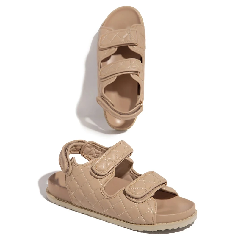 

Luxury Trendy Women Sandals Wedge Mid Heel Handmade Sewing Pu Leather Platform Hook&Loop Summer Shoes Ladies Female fashion 2021